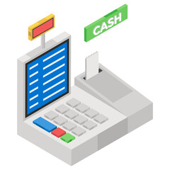 
Vector of cash register, billing machine in isometric style 
