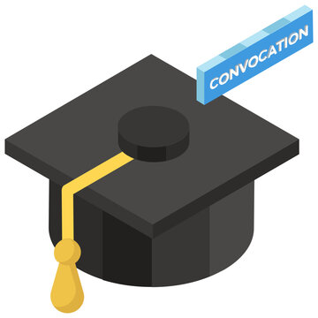 
Graduate convocation cap, mortarboard icon in isometric design.
