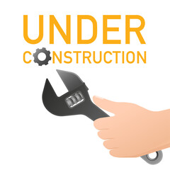 Fototapeta premium Site is under construction with key and hand for banner design. Under construction concept in flat style. Vector illustration.