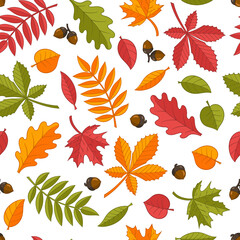 Seamless pattern of colorful autumn leaves