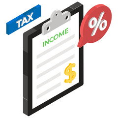 
Income tax file with clipboard isometric icon
