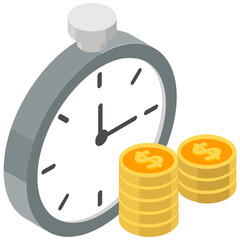 
Time is money icon in isometric style, future savings vector 
