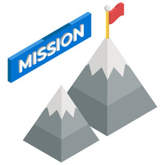 
Flag on mountain depicting  mission accomplished vector, isometric icon 
