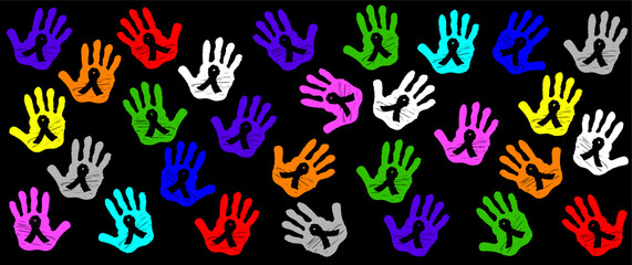 World cancer day Awareness month on february Color ( orange pink rose purple red blue yellow green ) ribbons background for supporting people living and illness. Healthcare and medicine concept Stop