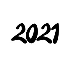 2021 hand written lettering with black text on white background. Happy New Year card design.