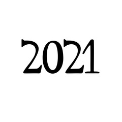 2021 hand written lettering with black text on white background. Happy New Year card design.