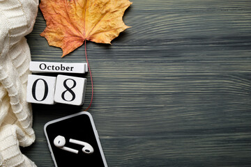 eighth day of autumn month calendar october with copy space