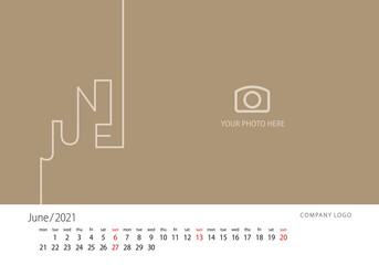 2021 Calendar New Year June modern line design template gold background