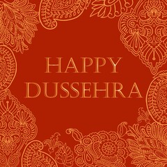 Banner with Indian ornaments, with happy dussehra golden on a red background, stock vector illustration, for design and decoration, postcard, poster