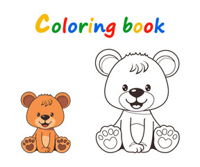 Coloring book of cute teddy bear on white background. Easy learning for preschool kids