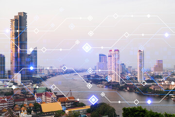 Technology hologram over panorama city view of Bangkok. The largest tech hub in Asia. The concept...