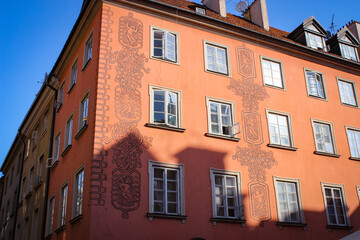 Warsaw, Poland - May 10, 2018: Exteriors Of The Houses In Old Center City.