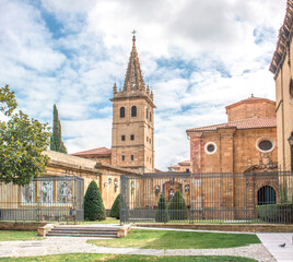 Fototapeta na wymiar Garden of Kings (in spanish Jardines de los Reyes) and the building called Torre Convento de Clausura de las Pelayas in Oviedo Northern Spain Asturias