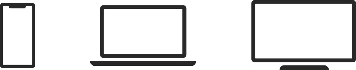 Obraz premium Device icons: smartphone, laptop, TV or desktop computer