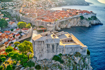 Aerial shoot of Dubrovnik old town during sunrise, Croatia, Europe.