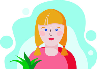 Obraz na płótnie Canvas Vector drawing of a girl, avatar for a blog, web pages. Character, flat graphics. Illustration of a girl, a woman.