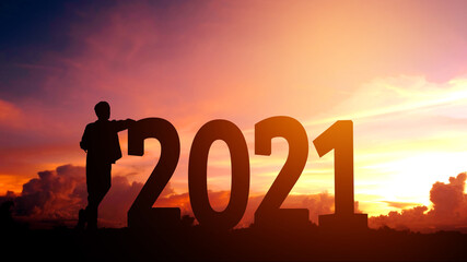 2021 New year Silhouette young man Freedom and Happy new year concept