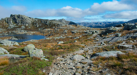 Fototapeta na wymiar Reinaknuten Hiking Trail In Stavanger Norway On A Bright Day