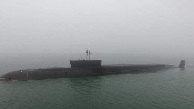 modern nuclear-powered missile submarine on the high seas Borei