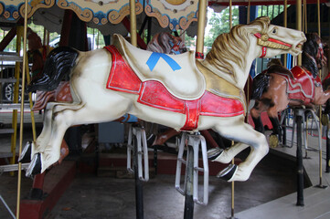 White Carousel Horse with White Saddle