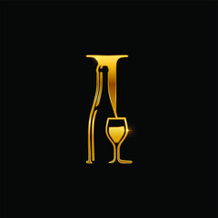 Gold Wine Bottle Initial Letter  Logo