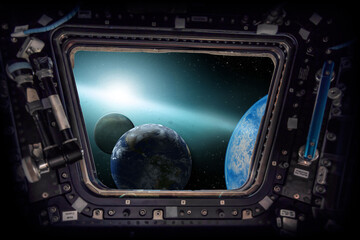 Planets in the galaxy view from a Spacecraft. Elements of this image furnished by NASA