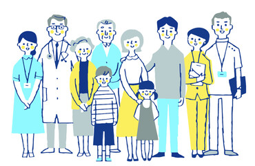 家族と医療従事者　集合　全身