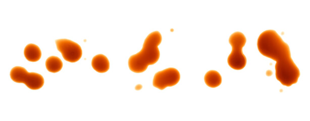 Spilled soy sauce isolated on a white background, top view. Teriyaki Sauce. Oyster Sauce. Balsamic Vinegar.