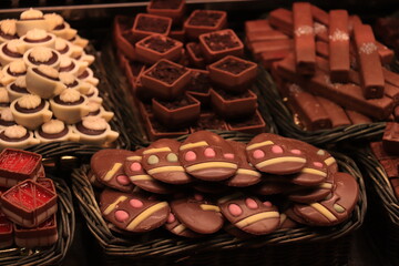 Luxurious chocolate pralines at a market