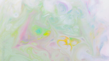 Fototapeta na wymiar Fluid art. Multicolored background from liquid. Photography of colored spots on liquid. Abstract pattern
