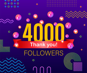 Thank you 4000 followers numbers. Congratulating multicolored thanks image for net friends likes. - obrazy, fototapety, plakaty