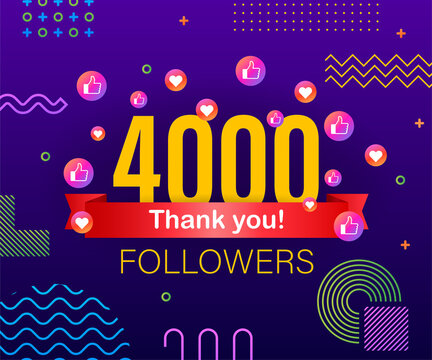 Thank you 4000 followers numbers. Congratulating multicolored thanks image for net friends likes.