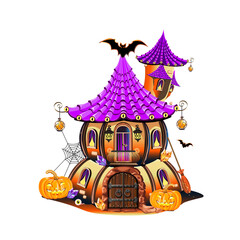 Magic little house for a witch. Happy halloween celebration. Fairy house vector illustration isolated on white background.