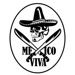 skull in sombrero  viva mexico ,vector illustration,flat style