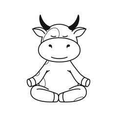 Children's coloring page with cute bulls, cows and oxen. The ox is a symbol of the year 2021 according to the Chinese or Eastern calendar. Ready-to-print vector stock illustration isolated on a white 