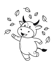 Children's coloring page with cute bulls, cows and oxen. The ox is a symbol of the year 2021 according to the Chinese or Eastern calendar. Ready-to-print vector stock illustration isolated on a white 
