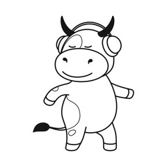 Children's coloring page with cute bulls, cows and oxen. The ox is a symbol of the year 2021 according to the Chinese or Eastern calendar. Ready-to-print vector stock illustration isolated on a white 