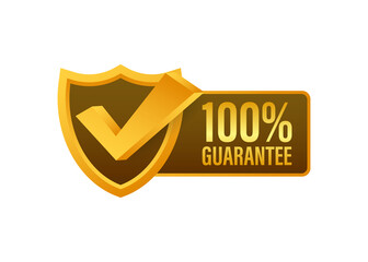 Ribbon with gold 100 guarantee. Banner sale. Business circle. Approval icon. Vector stock illustration.