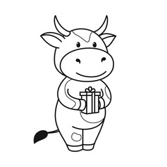 Children's coloring page with cute bulls, cows and oxen. The ox is a symbol of the year 2021 according to the Chinese or Eastern calendar. Ready-to-print vector stock illustration isolated on a white 