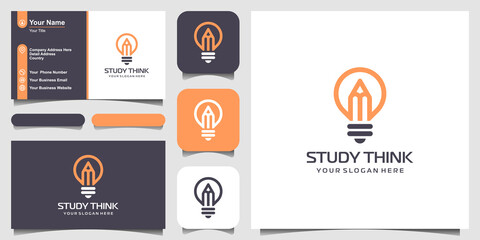 creative bulb lamp with pencil logo and business card design.