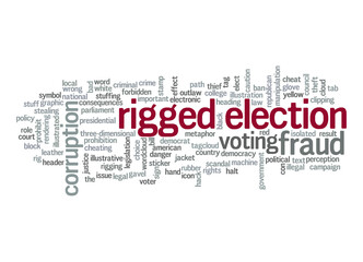 Fototapeta premium Rigged election word cloud concept on white background.