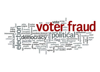 Voter fraud word cloud concept on white background.