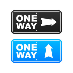One way. Black icon on white backdrop. Safety concept. Arrow icon. Information sign. Vector stock illustration.