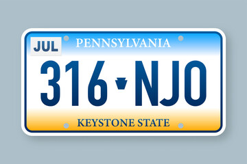 License plate pennsylvania. Vector illustration on white background.