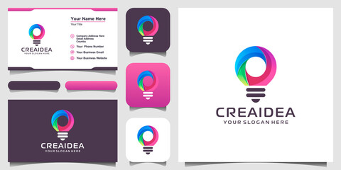 creative bulb lamp logo icon and business card design. Bulb digital and technology Idea