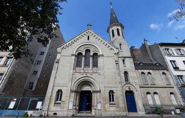 Fototapeta na wymiar The Temple Protestant of Batignolles located in 17th district of Paris, France.
