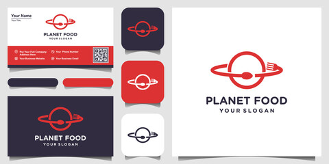 abstract Food planet logo design template illustration and business card design.