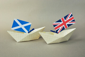 paper ships with flag of Scotland, and UK  United Kingdom, The Union Flag the Saltire - Scottish...