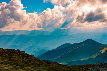 Epic views of the mountains, the Montenegrin ridge in all its summer beauty, travel in the Carpathians, picturesque mountains.