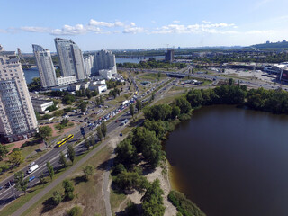 Panoramic view of Kiev (drone image).Ukraine